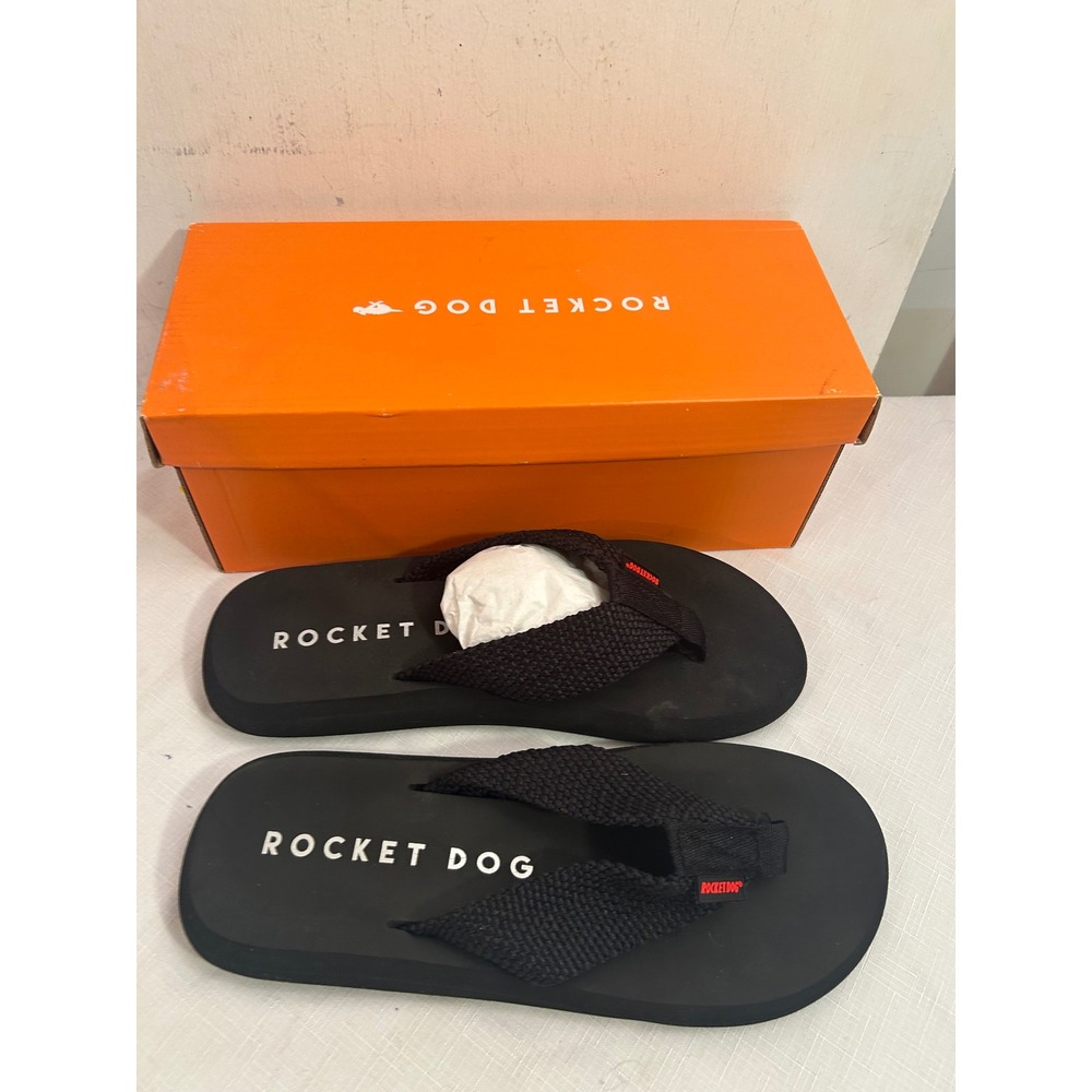 Rocket Dog Sunset Webbing Flip Flops Size 9 Black Platform Sandals Womens